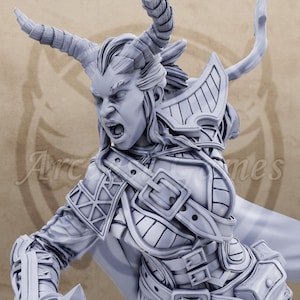 Gretchen Bylander | Female Tiefling Bust To Paint Dungeons Dragons Miniature Tiefl Bust DnD - Daybreak Miniatures