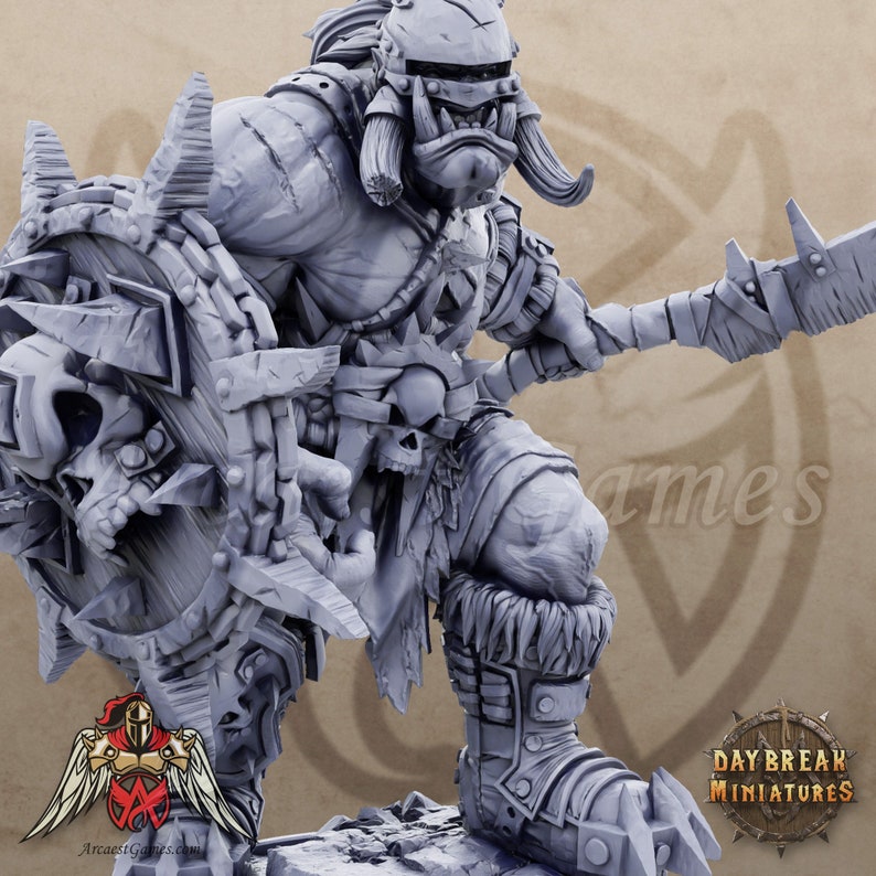 Jugger Hochmann (2 Weapon Choices) - Orc from Daybreak Miniatures "Mercenaries of the Void" release! Perfect mini figure for Dungeons and Dragons (D&D), Pathfinder, and Age of Sigmar!