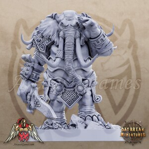 Oliphant | Cyrus | ElephantFolk Champion, Fighter, Warrior | 32mm / 75mm | D&D, DnD, Pathfinder, Warhammer, AoS | Daybreak Miniatures