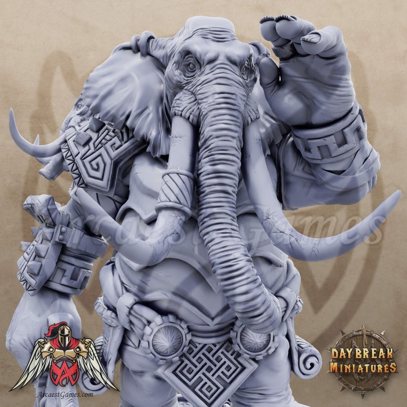 Oliphant | Cyrus | ElephantFolk Champion, Fighter, Warrior | 32mm / 75mm | D&D, DnD, Pathfinder, Warhammer, AoS | Daybreak Miniatures