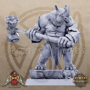 Rhino | Brontinus | Rhinokin Champion, Warrior, Barbarian | 32mm / 75mm | D&D, DnD, Pathfinder, Age of Sigmar | Daybreak Miniatures