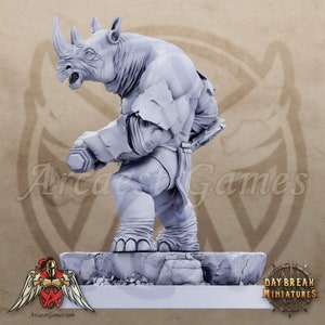 Rhino | Brontinus | Rhinokin Champion, Warrior, Barbarian | 32mm / 75mm | D&D, DnD, Pathfinder, Age of Sigmar | Daybreak Miniatures