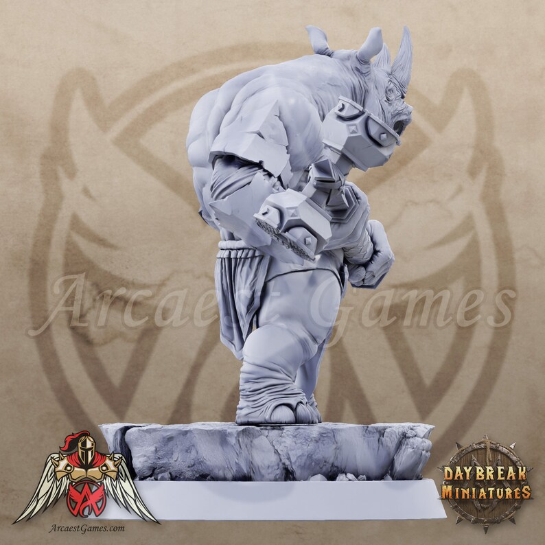 Rhino | Brontinus | Rhinokin Champion, Warrior, Barbarian | 32mm / 75mm | D&D, DnD, Pathfinder, Age of Sigmar | Daybreak Miniatures