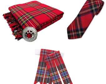 Handmade Clan Tartan Kilt Outfit: Fly Plaid, Flashes & Neck Tie