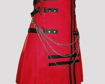 Red Cotton Fashion Utility Kilt