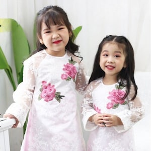Pre-Made Girl Vietnamese Ao Dai Cach Tan (áo dài cách tân bé gai), Kids Vietnamese traditional dress, cheongsam, qipao