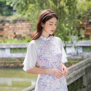 Pre-made Modern Vietnamese Ao Dai Tet, Áo dài cách tân hoa nhi qipao cheongsam, luxury ao dai