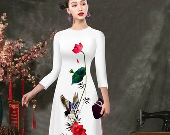 Vorgefertigte Vietnamesische Ao Dai Kleid (Bộ áo dài kann sẵn kèm quần) Traditionelles Schnabel-Kostüm qipao Cheongsam
