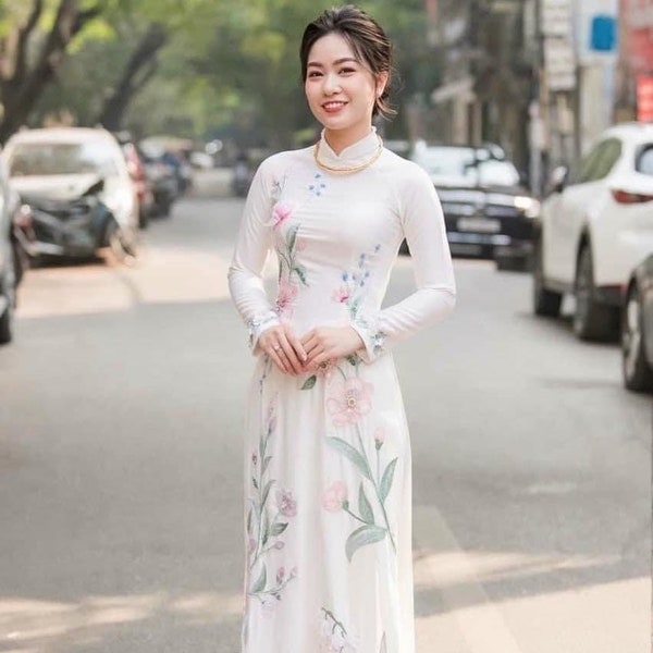 Pre-made Vietnamese Ao Dai Dress (Bộ áo dài may sẵn kèm quần) Vietnamese traditional dress costume qipao cheongsam