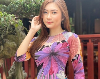 Vorgefertigte Vietnamesische Ao Dai Kleid (Bộ áo dài kann sẵn kèm quần) Traditionelles Schnabel-Kostüm qipao Cheongsam