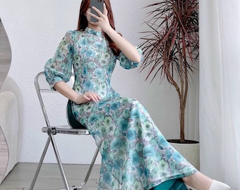 Pre-made Vietnamese Ao Dai Dress (Bộ áo dài may sẵn kèm quần) Vietnamese traditional dress costume qipao cheongsam