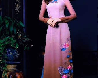 Vorgefertigte Vietnamesische Ao Dai Kleid (Bộ áo dài kann sẵn kèm quần) Traditionelles Schnabel-Kostüm qipao Cheongsam