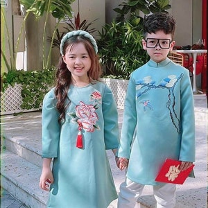 Gilet Traditionnel Asiatique Ao Dai Pour Bébé 1-2 Ans - Style Kung Fu Bleu - Occasion Très Bon état