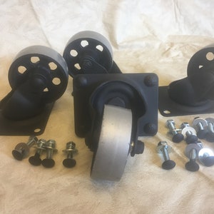 Caster 3&quot; Steel Wheels - Black with silver face and matching bolts - Set of 4 - FREE SHIPPING