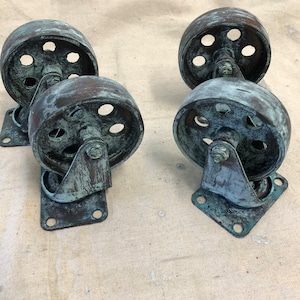 Bronze finish Casters 4&quot; Steel Wheels - Bronze finish with blue patina - Set of 4 - FREE SHIPPING