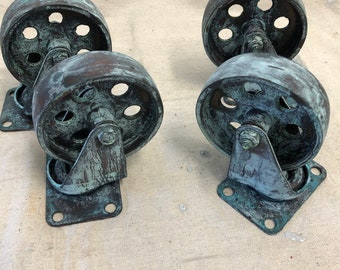 Bronze finish Casters 4" Steel Wheels - Bronze finish with blue patina - Set of 4 - FREE SHIPPING