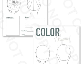 Color placement sheet, blank head sheet for salons, hairstylist , hairstyling, hairdresser and cosmetology students, pdf printable, digital