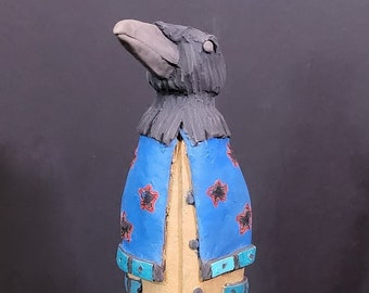 Tall Spirit Raven with Blue Shawl and Stars