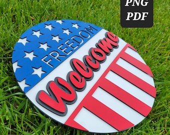 Patriottisch welkomstbord lasergesneden bestand – Amerikaanse vlag decor (svg, png, pdf)