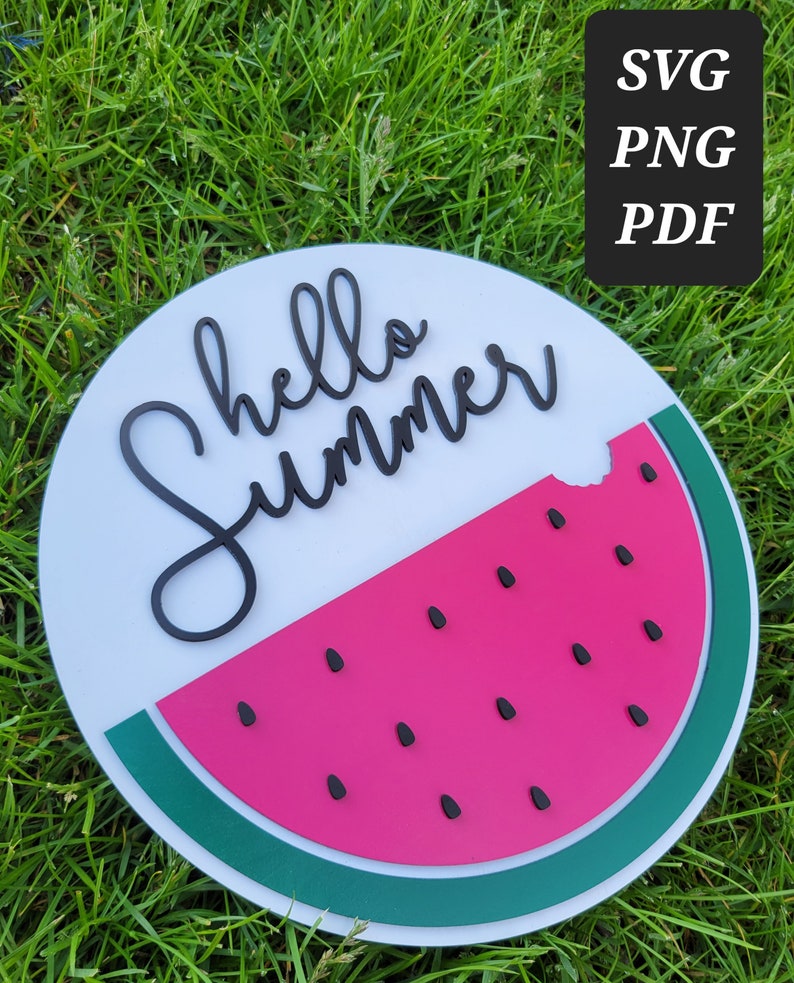 hello summer watermelon sign glowforge summer sign file summer sign file watermelon sign glowforge file watermelon sign svg image 1