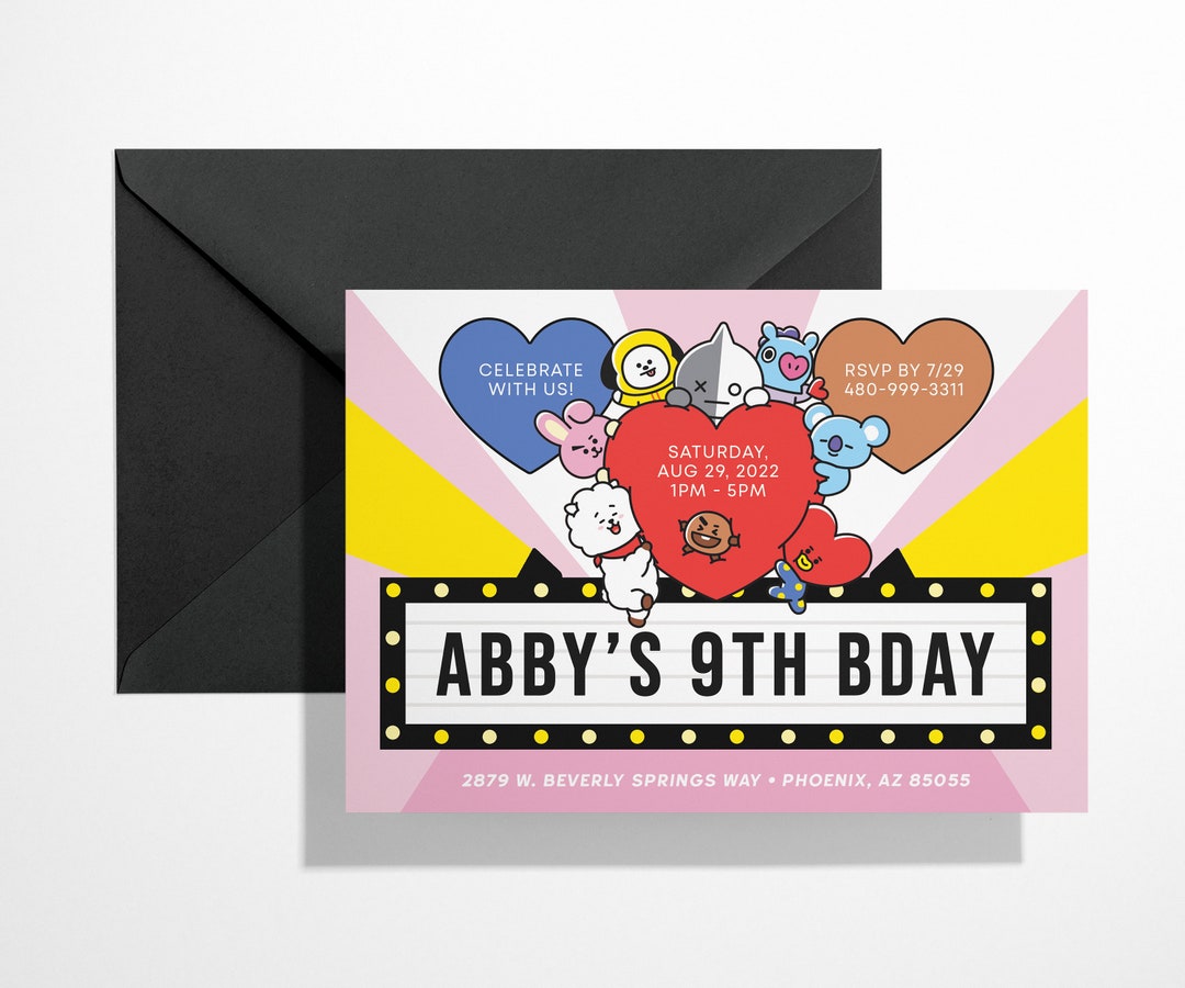 BTS Birthday Party Invitation 7x5 BTS Bday BTS Invite Printable Digital ...