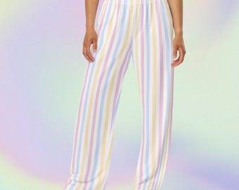 Pastel Rainbow Striped Wide-Leg Lounge Pants: Soft Unisex Trousers