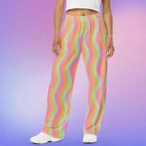 Psychedelic Swirl Wide-Leg Pants: Y2K 70s Festival Loungewear