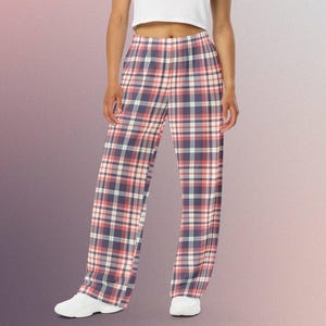 Pink Plaid Wide-Leg Pants: Unisex Tartan Checkered Loungewear