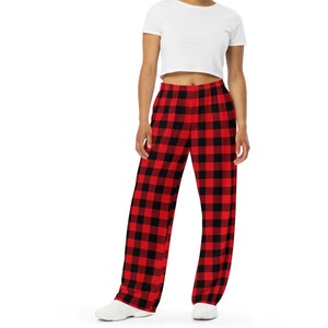 Buffalo Plaid Wide-Leg Lounge Pants: Unisex Checkered Pajama Bottoms