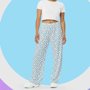 Lindos pantalones de pingüino azul enojado con bolsillos, pantalones anchos de emoji enojado Kawaii, pantalones ligeros LINDOS, ropa de descanso de dibujos animados ACOGEDORA durante todo el día