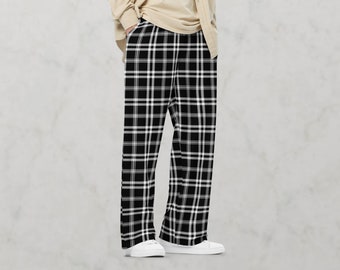 Retro Tartan Plaid Wide-Leg Pants: Unisex Grunge Loungewear