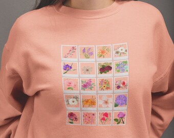 Watercolor Wildflower Print Crewneck Sweatshirt: Floral Graphic Sweater