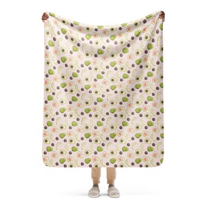 Happy Avocado Sherpa Blanket: Kawaii Soft Throw