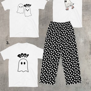 Ghosts cartoon black white print wide-leg pants, Casual pocket elastic waist loose cozy pants, two-tone Unisex minimalist homewear zdjęcie 1