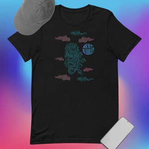 Neon Chinese Dragon T-Shirt: Japanese Tattoo Style, Asian Clothing