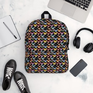 Cute Cat versatile backpack, Rainbow Cat faces Cartoon Backpack for everyday use, for sports or back-to-school use, cat lover gift