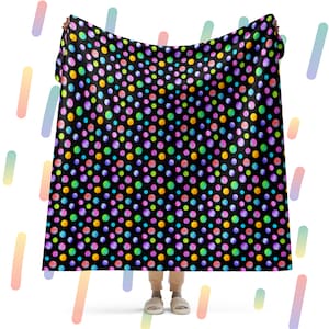 Neon Dot Supersoft Sherpa blanket, polka vibrant black blanket, watercolor dots decor, Dot lover gift, Throw blanket, Bed Sofa TV blanket