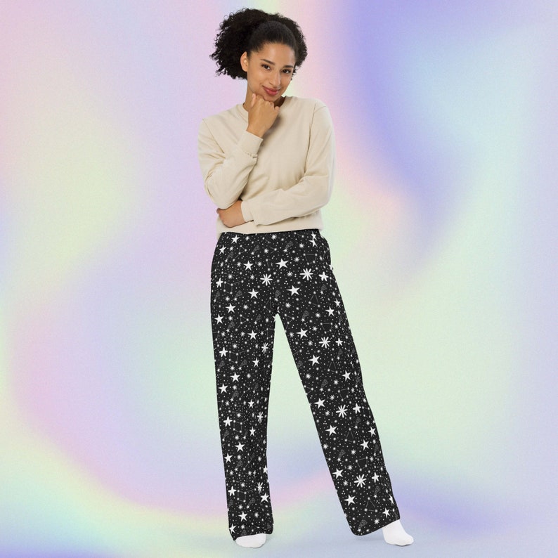 Starry Night Unisex Black White Wide-leg Pants, Constellation Lover ...