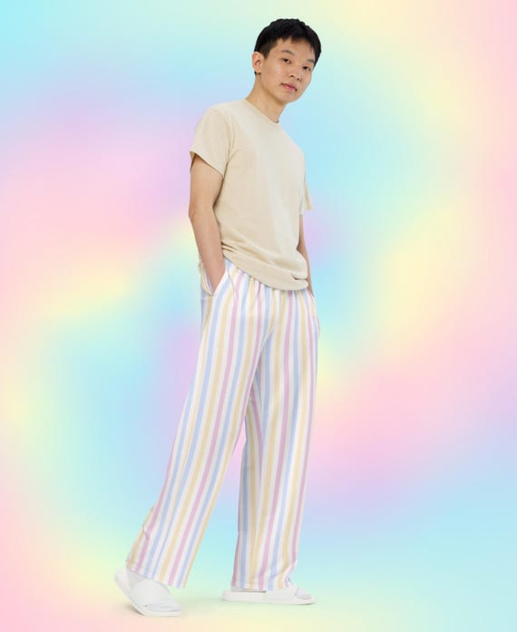 Pantalon de survêtement large pastel à rayures arc-en-ciel