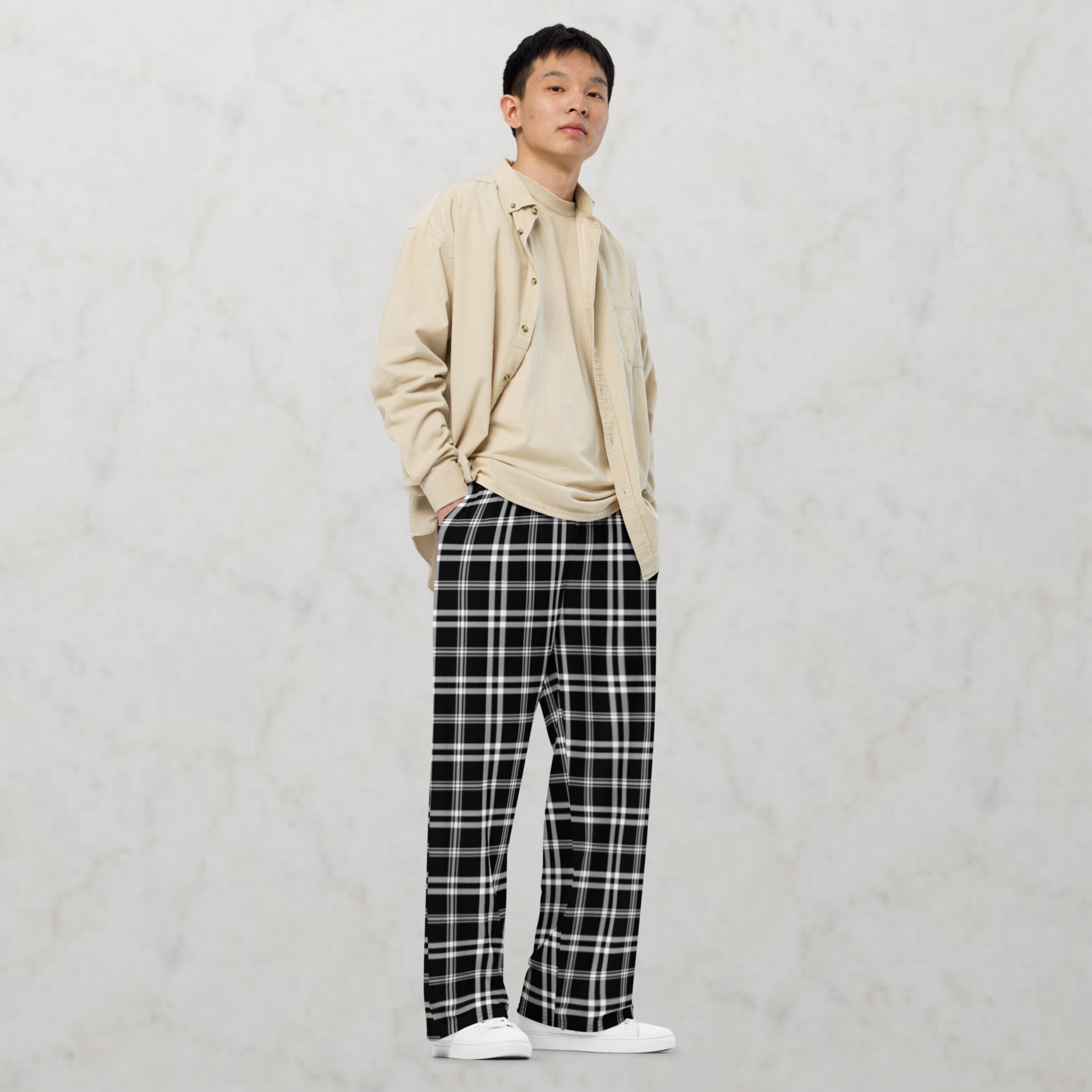 Checkered Pattern Pants, Black and White Checkered Joggers With