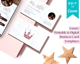 Gold Digital Business Card & Business Card Bundle | Business Marketing | Modern Business Card | Entrepreneur | Canva Template | Black Luxury
