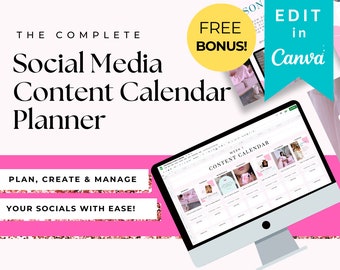 Social Media Content Calendar Template & Canva Social Media Instagram Templates | Social Media Planner, Content Planner, Content Calendar
