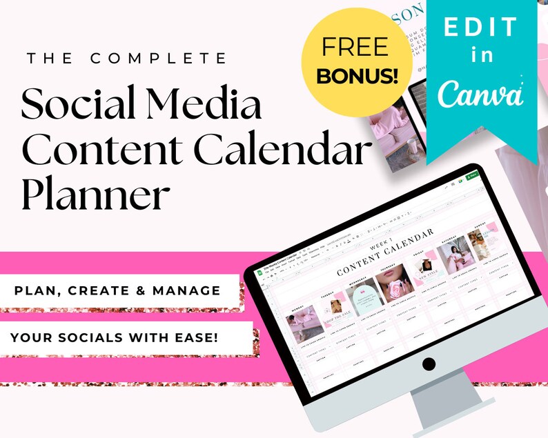 Social Media Content Calendar Template & Canva Social Media Instagram ...