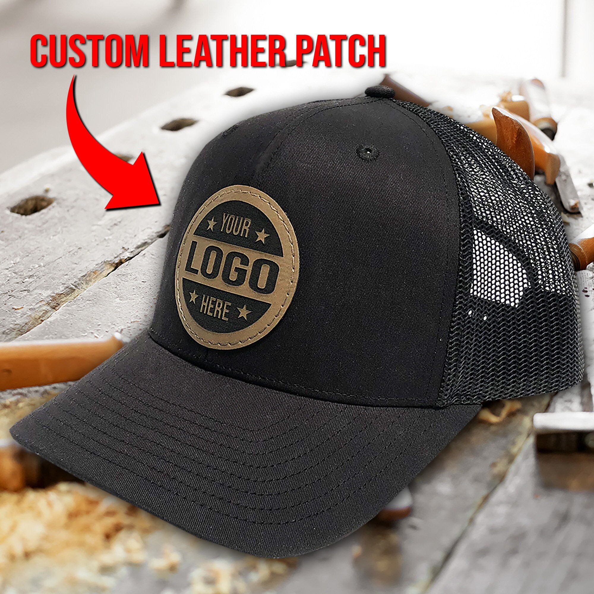 10 Leather Hat Patches Custom made from Genuine Leather with Your Logo,  Text, or Design in Any Shape - 10 Count - Ships VERY FAST!