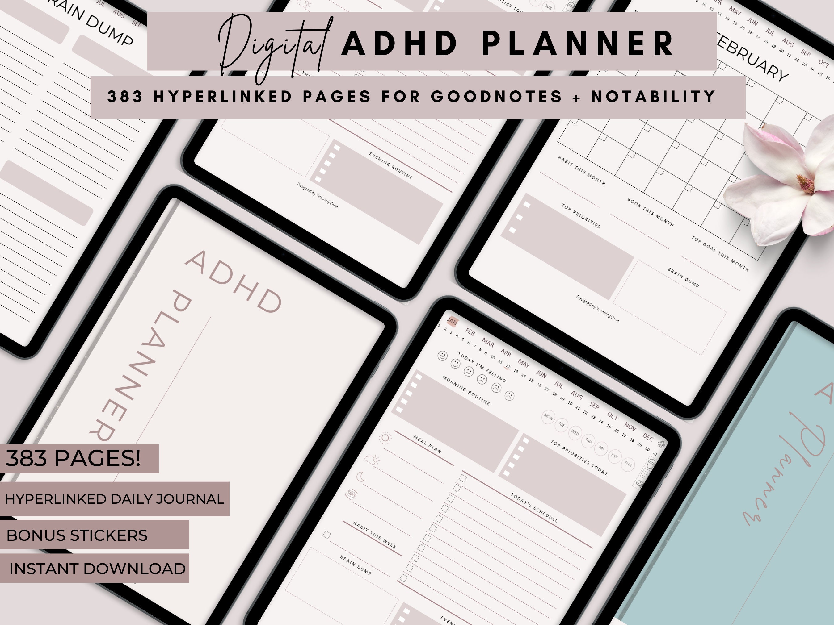 ADHD Digital Daily Planner, Adult ADHD Planner, ADHD Goodnotes Planner ...