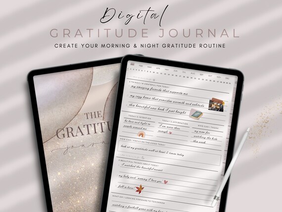 Digital Gratitude Journal, Wellness Planner,  Digital Daily Gratitude Journal for Goodnotes, iPad, Gratitude Template, Mindfulness Journal