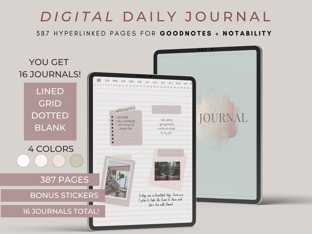 Digital Daily Journal for Goodnotes, Ipad, Notability, Hyperlinked ...