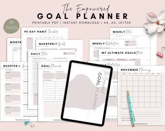 2024 Goal Planner Bundle Printable, Digital Goal Planner, Daily, weekly, monthly planner, Vision board planner, Productivity planner