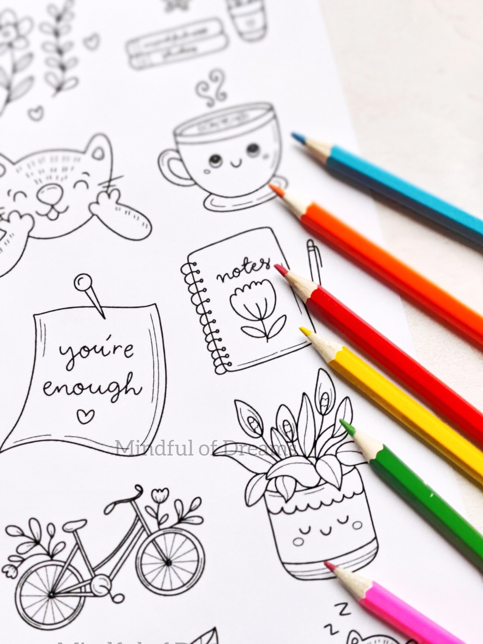 Cute Doodles Coloring Page Hand Drawn Illustrations - Etsy