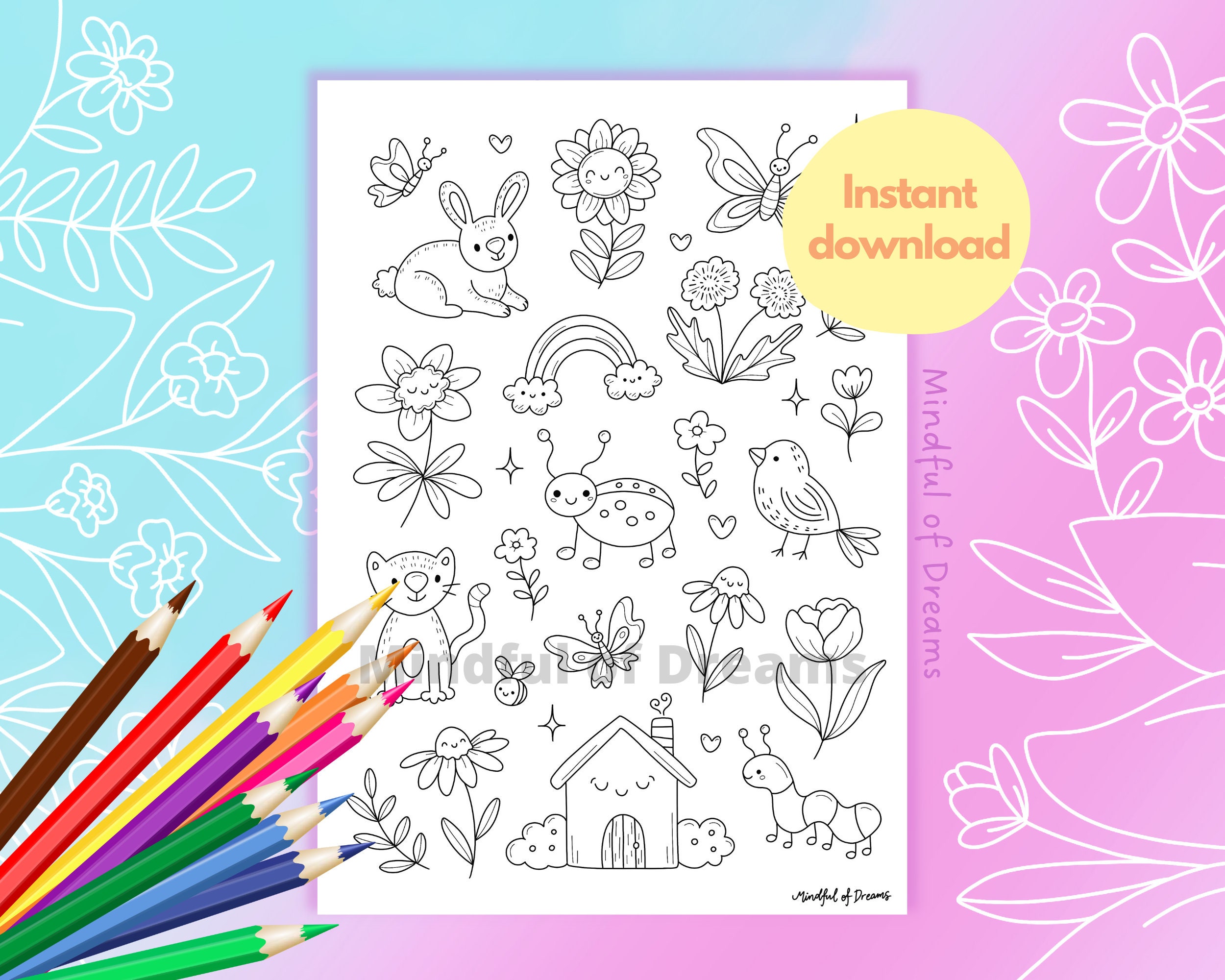 Cute Nature Coloring Page Printable Coloring Sheet - Etsy Ireland